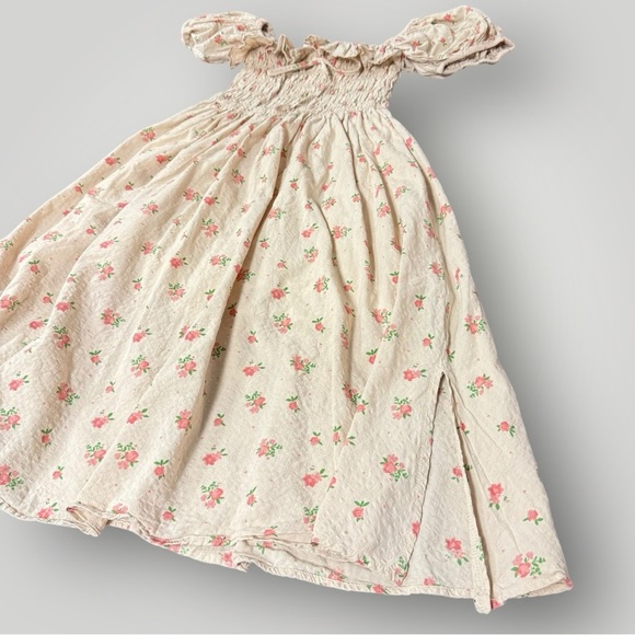 70F/20C Floral Print Puff Sleeves Vintage Cottagecore Ruffles Midi Dress Sz M - Picture 10 of 14